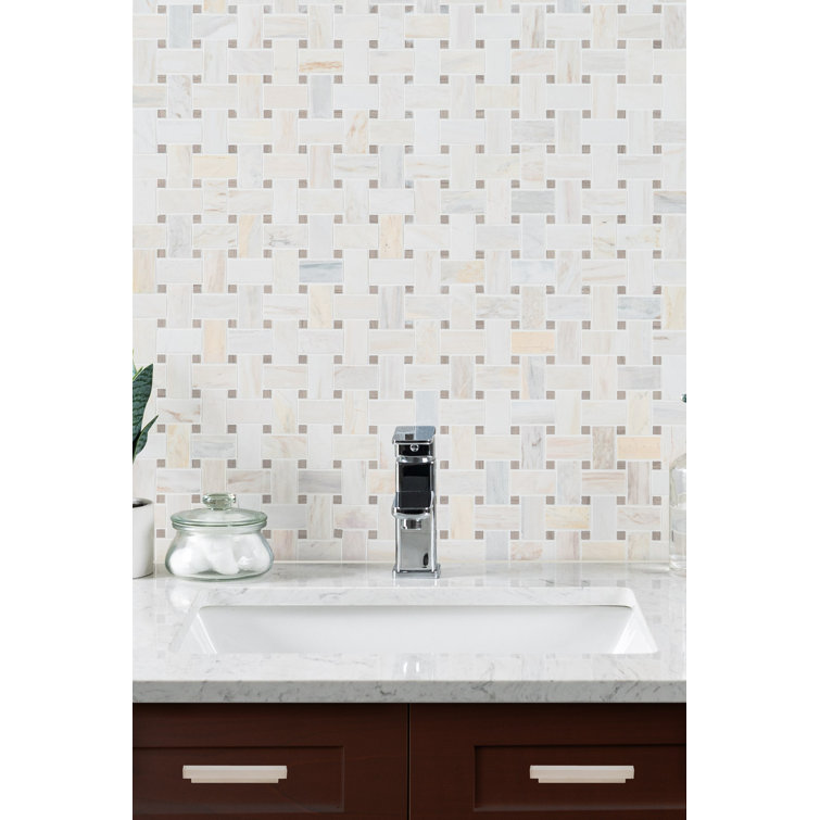 Angora Basketweave 12" x 12" Polished Marble Mosaic Tile