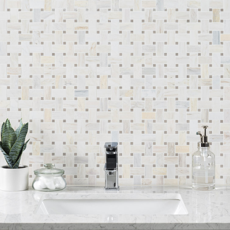 Angora Basketweave 12" x 12" Polished Marble Mosaic Tile
