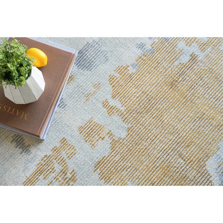 Handmade Beige and Silver Abstract Wool Silk Area Rug