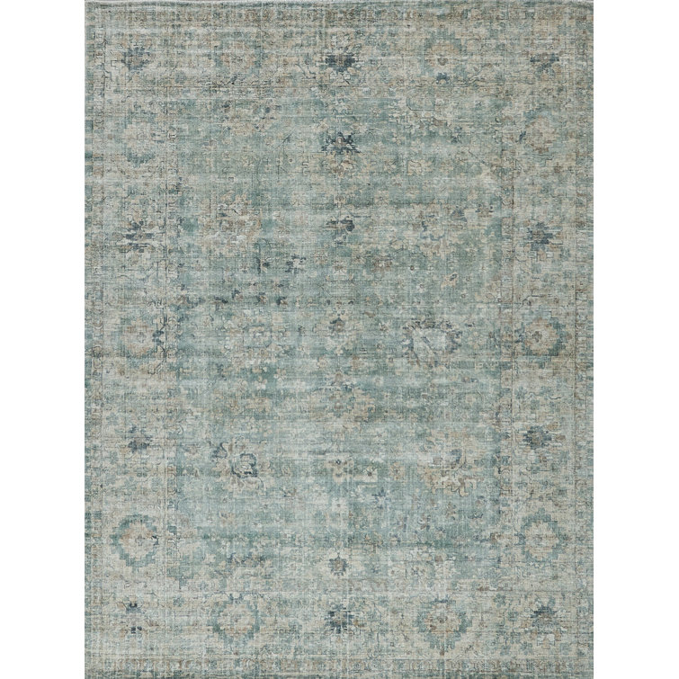 Handmade Blue Wool and Silk Rectangular Area Rug 9' x 12'