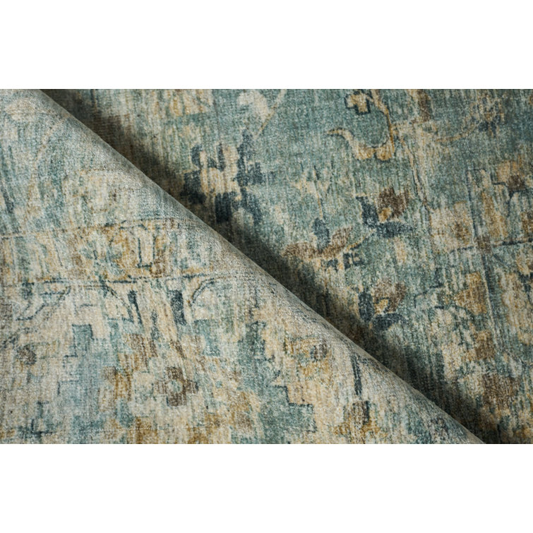 Handmade Blue Wool and Silk Rectangular Area Rug 9' x 12'
