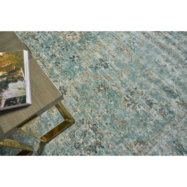 Handmade Blue Wool and Silk Rectangular Area Rug 9' x 12'