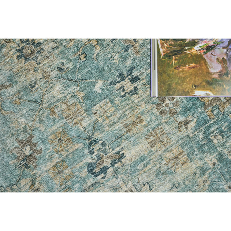 Handmade Blue Wool and Silk Rectangular Area Rug 9' x 12'