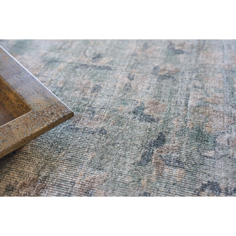 Handmade Blue Wool and Silk Rectangular Area Rug 9' x 12'