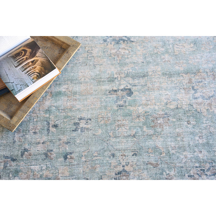 Handmade Blue Wool and Silk Rectangular Area Rug 9' x 12'