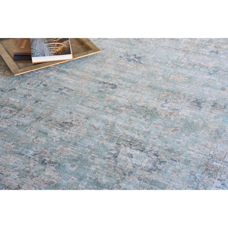 Handmade Blue Wool and Silk Rectangular Area Rug 9' x 12'