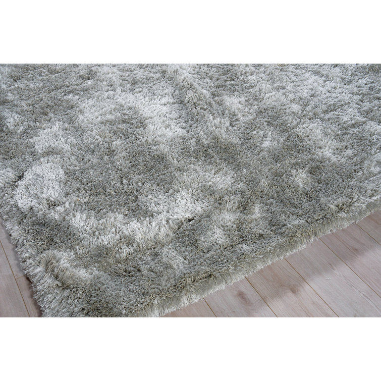Gray Handmade Rectangular Shag Synthetic Rug