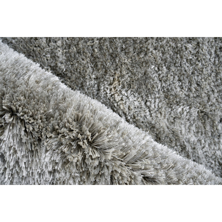 Gray Handmade Rectangular Shag Synthetic Rug