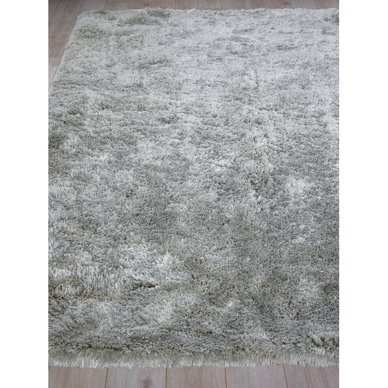 Gray Handmade Rectangular Shag Synthetic Rug