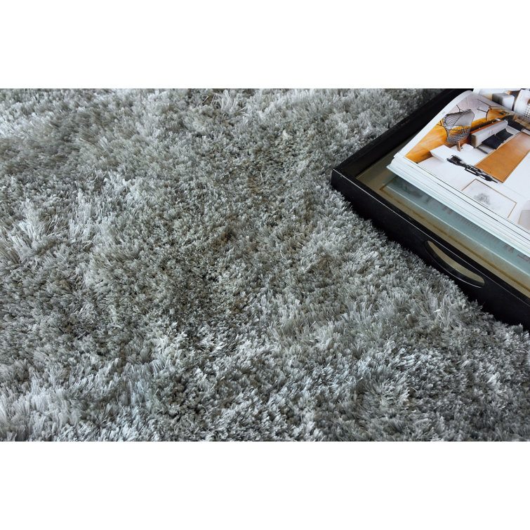 Gray Handmade Rectangular Shag Synthetic Rug