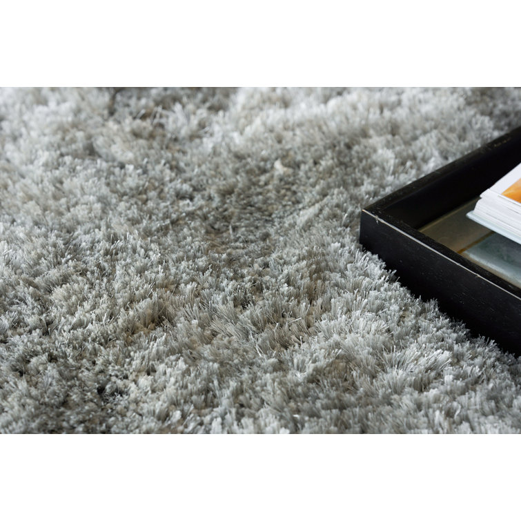 Gray Handmade Rectangular Shag Synthetic Rug