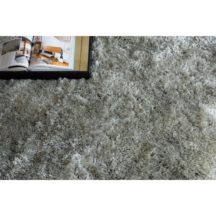 Gray Handmade Rectangular Shag Synthetic Rug