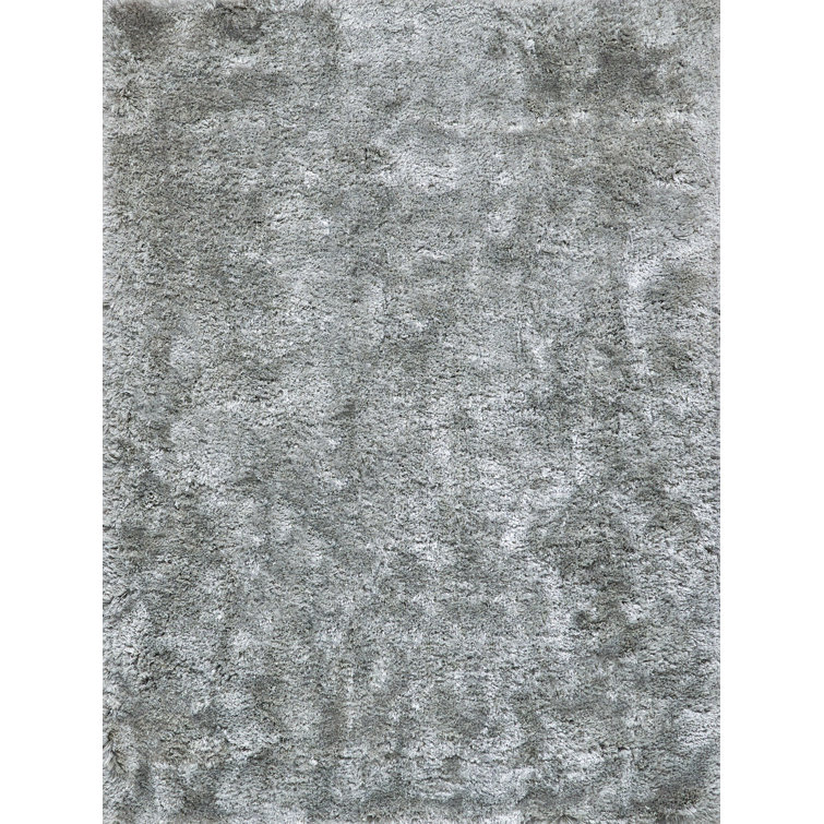 Gray Handmade Rectangular Shag Synthetic Rug