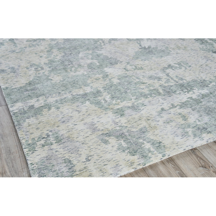 Handmade Green Abstract Wool and Viscose 6' x 9' Area Rug