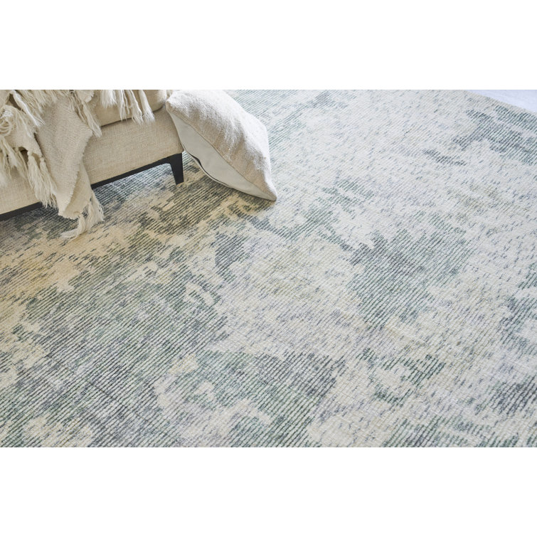 Handmade Green Abstract Wool and Viscose 6' x 9' Area Rug