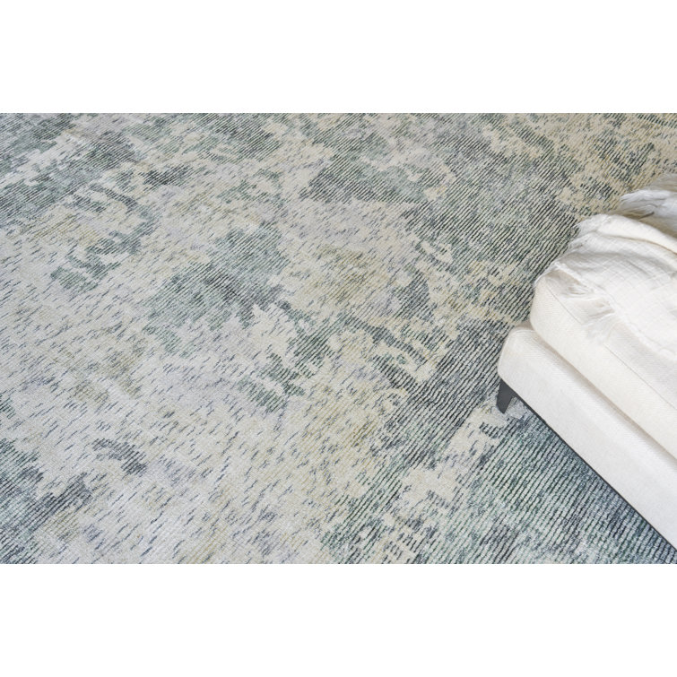 Handmade Green Abstract Wool and Viscose 6' x 9' Area Rug