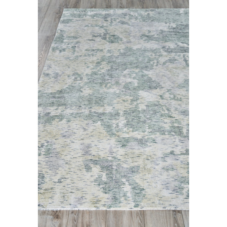 Handmade Green Abstract Wool and Viscose 6' x 9' Area Rug