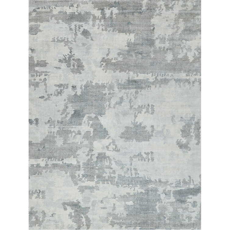 Handmade Abstract Gray and Blue Wool Viscose Rug