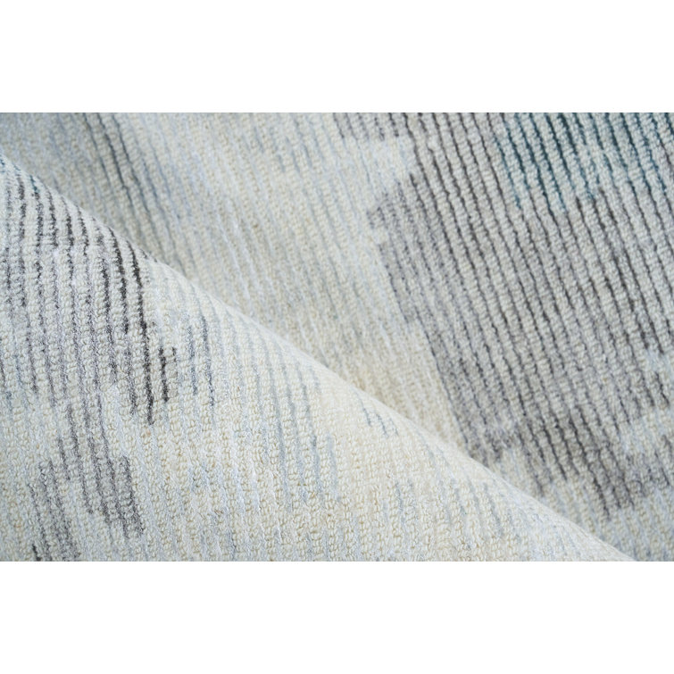 Handmade Rectangular Gray and Blue Wool Viscose Area Rug