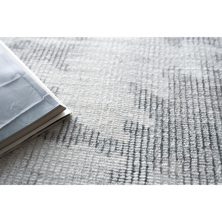 Handmade Rectangular Gray and Blue Wool Viscose Area Rug