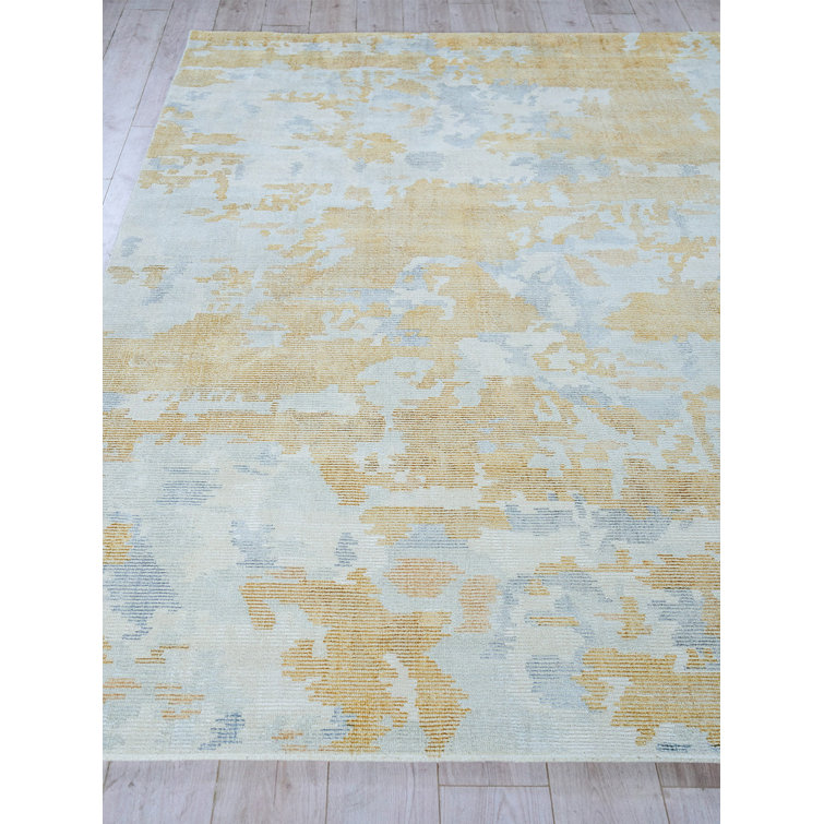 Handmade Beige and Silver Abstract Wool Silk Area Rug
