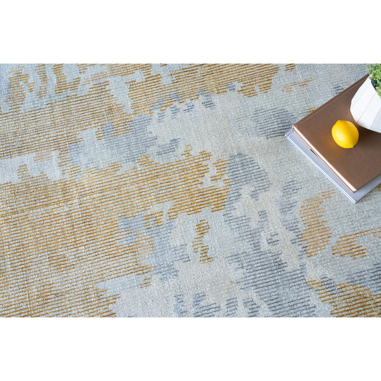 Handmade Beige and Silver Abstract Wool Silk Area Rug