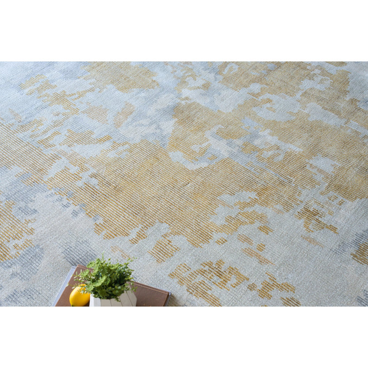Handmade Beige and Silver Abstract Wool Silk Area Rug