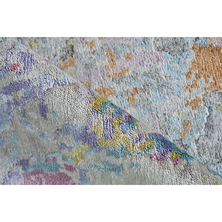 Ivory Abstract Hand-Knotted Wool and Viscose Rug, 10' x 14'