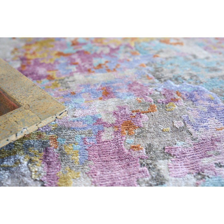 Ivory Abstract Hand-Knotted Wool and Viscose Rug, 10' x 14'