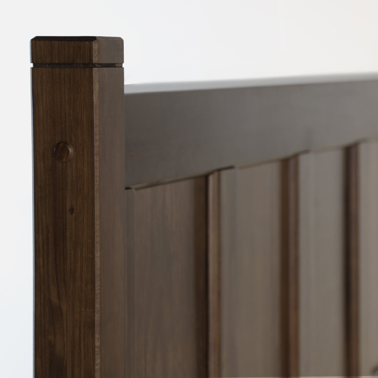 Espresso Twin Solid Pine Wood Platform Bed with Headboard