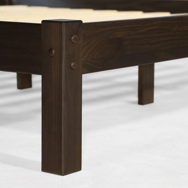 Espresso Twin Solid Pine Wood Platform Bed with Headboard
