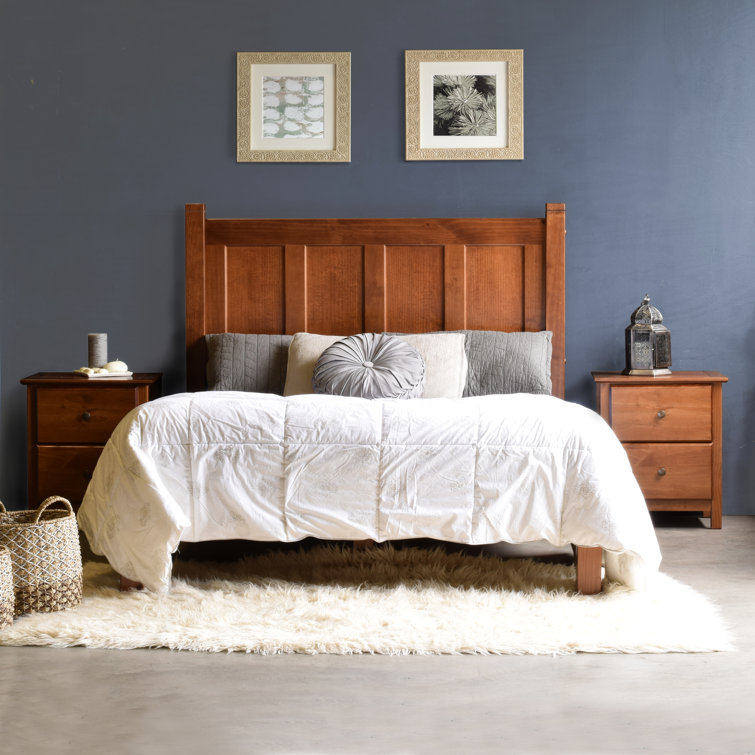 Walnut Twin Solid Pine Wood Platform Bed with Headboard