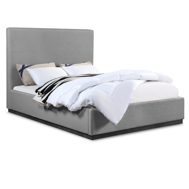 Grey Queen Upholstered Wood Frame Panel Bed