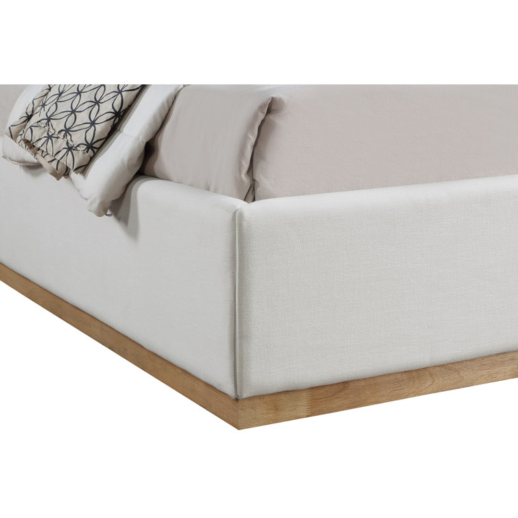 Queen Cream Linen Upholstered Wood Frame Bed with Headboard