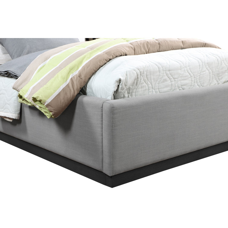 Gray Twin Upholstered Wood Frame Bed with Tall Headboard