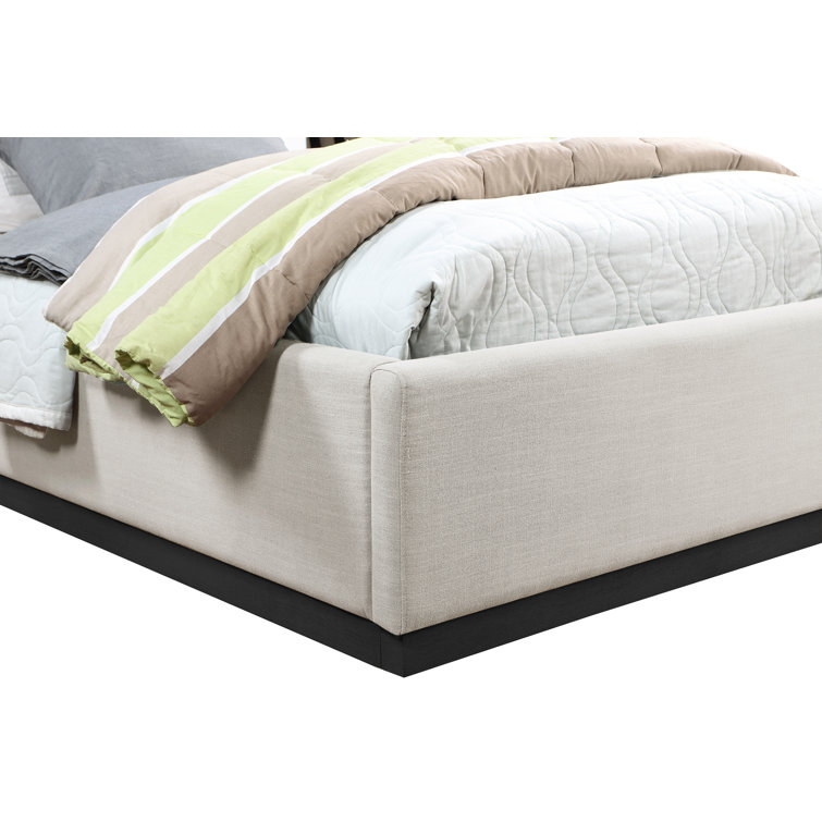 Beige Velvet Twin Upholstered Panel Bed with Headboard
