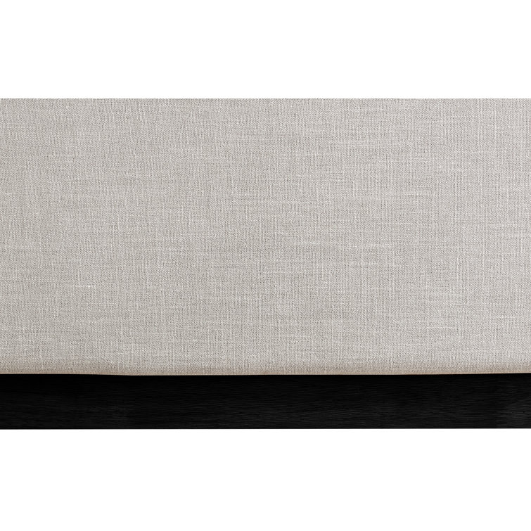 Beige Twin Linen Upholstered Wood Frame Bed with Headboard