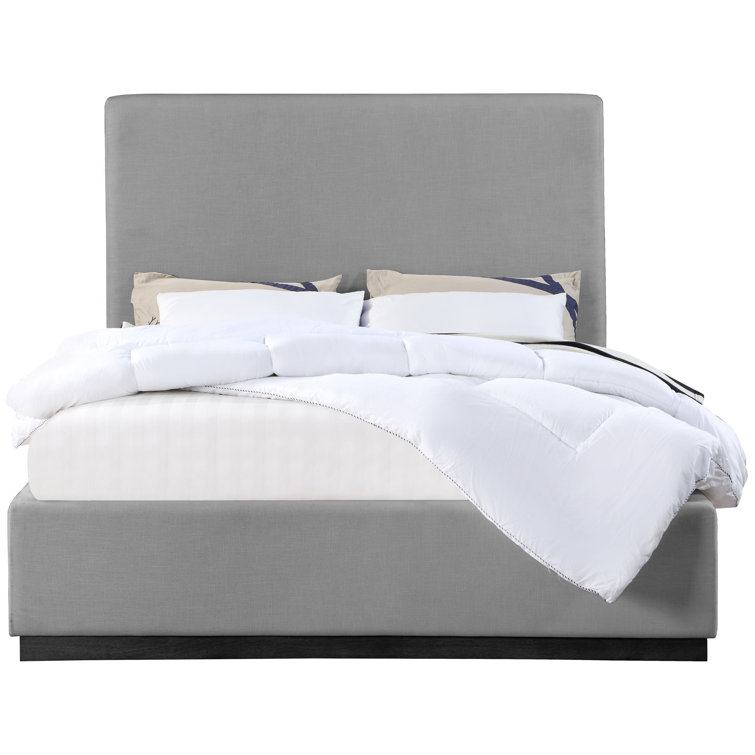 Grey Queen Upholstered Wood Frame Panel Bed