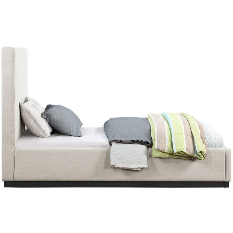 Beige Velvet Twin Upholstered Panel Bed with Headboard