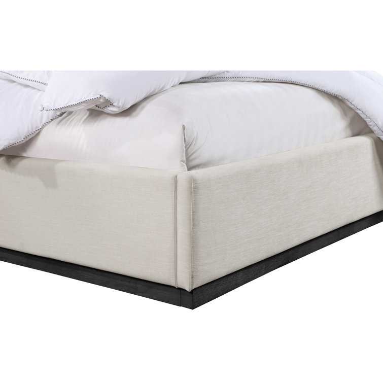 Beige Velvet Upholstered Queen Bed with Tall Headboard