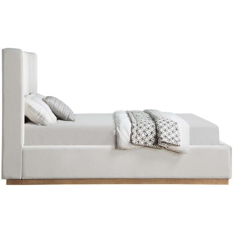 Queen Cream Linen Upholstered Wood Frame Bed with Headboard