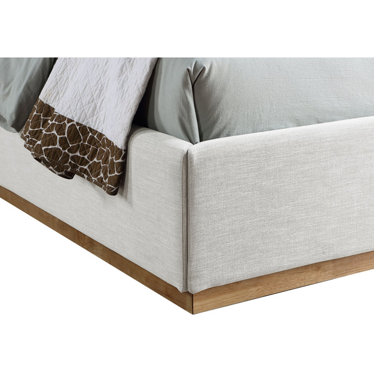 Cream Linen Twin Upholstered Wood Frame Bed with Tall Headboard