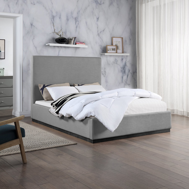 Grey Queen Upholstered Wood Frame Panel Bed