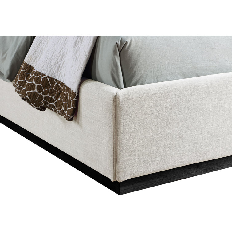 Beige Twin Linen Upholstered Wood Frame Bed with Headboard
