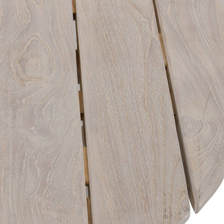 Gray Teak Wood Round Coffee Table with Sculpted Cross Base