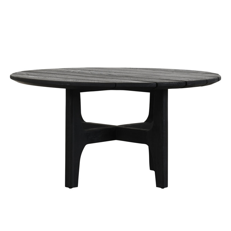Gray Teak Wood Round Coffee Table with Sculpted Cross Base