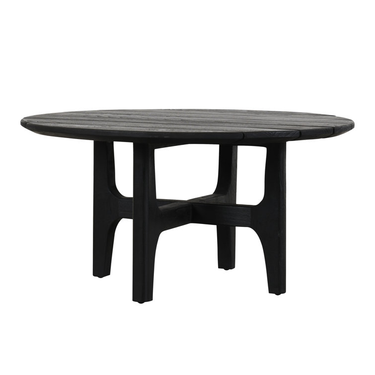 Gray Teak Wood Round Coffee Table with Sculpted Cross Base