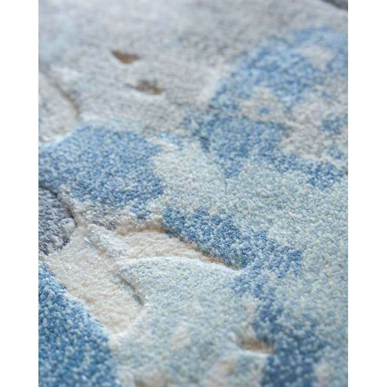 Handmade Blue and Gray Wool Viscose 10' x 14' Rug