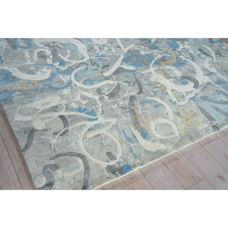 Handmade Blue and Gray Wool Viscose 10' x 14' Rug