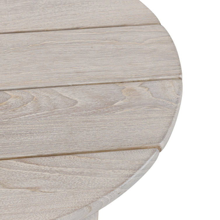 Gray Teak Wood Round Coffee Table with Sculpted Cross Base